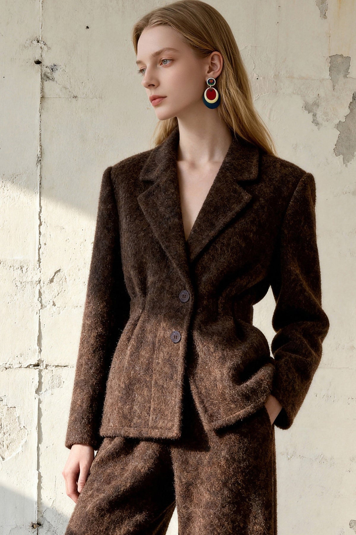 Brown Woolen Coat and Pants Set