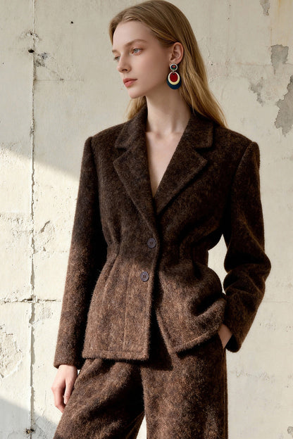 Brown Woolen Coat and Pants Set