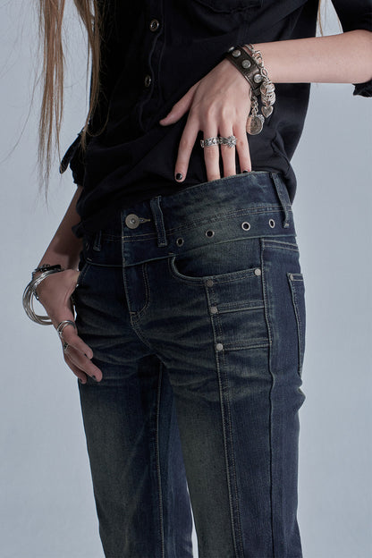 Distressed Whiskered Denim Pants