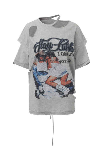 Hand-Torn Punk Back Hollow-Out Straps T-Shirt