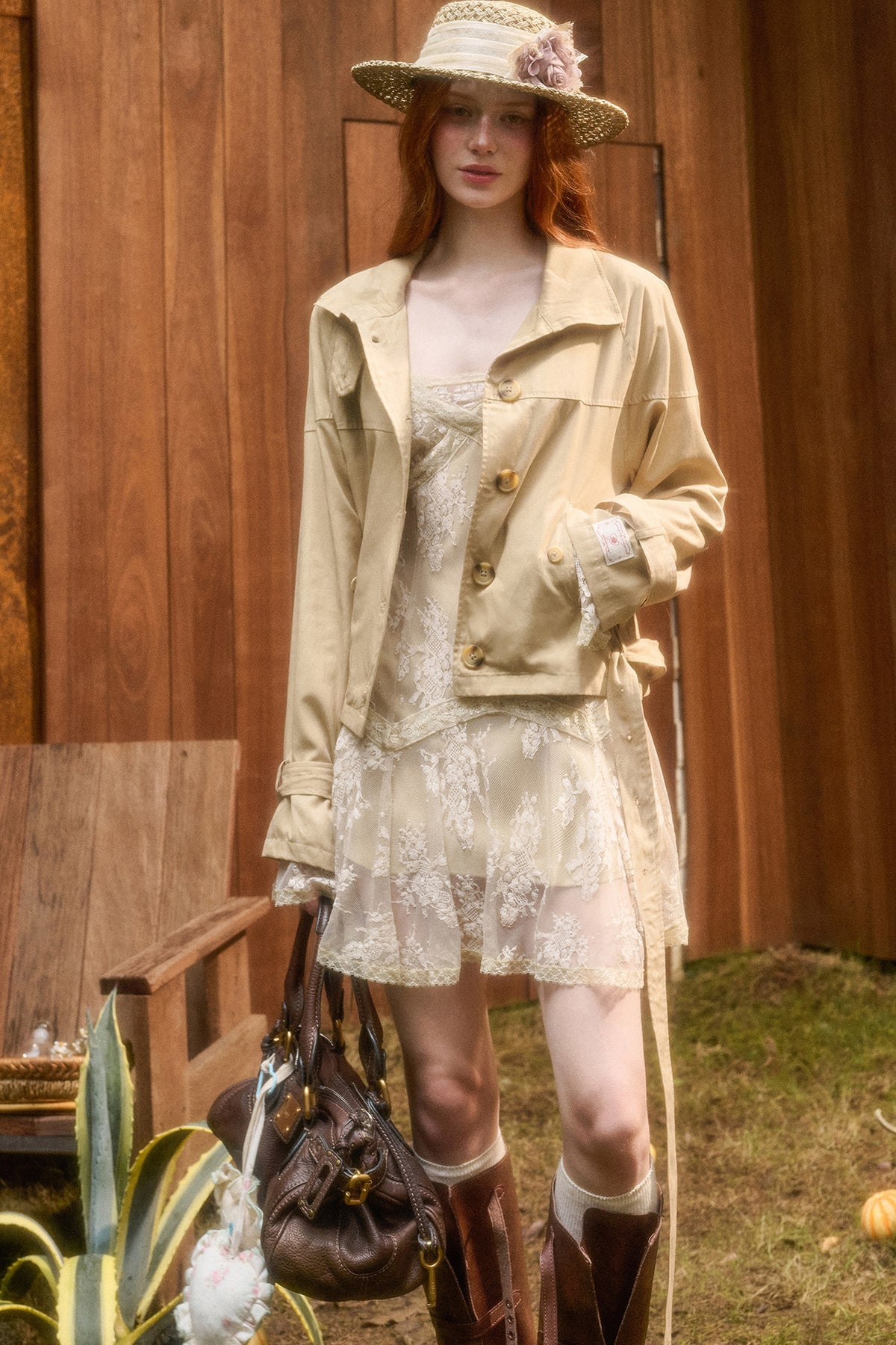 Skin Brown Short Trench Jacket