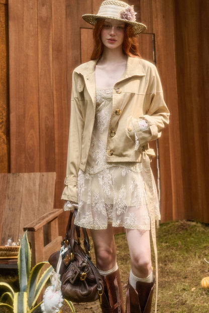 Skin Brown Short Trench Jacket