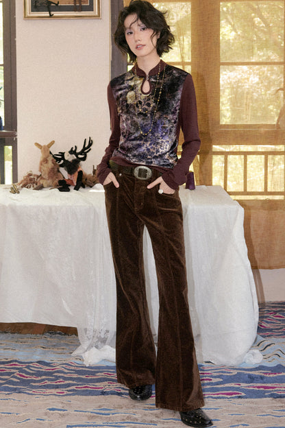 Brown Corduroy Micro-Flared Pants