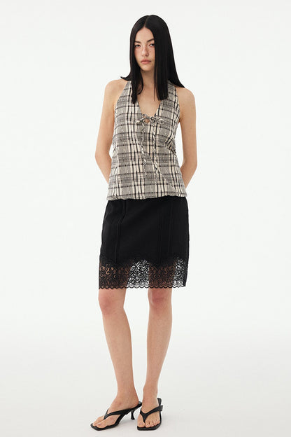 Black and White Plaid Halter Camisole