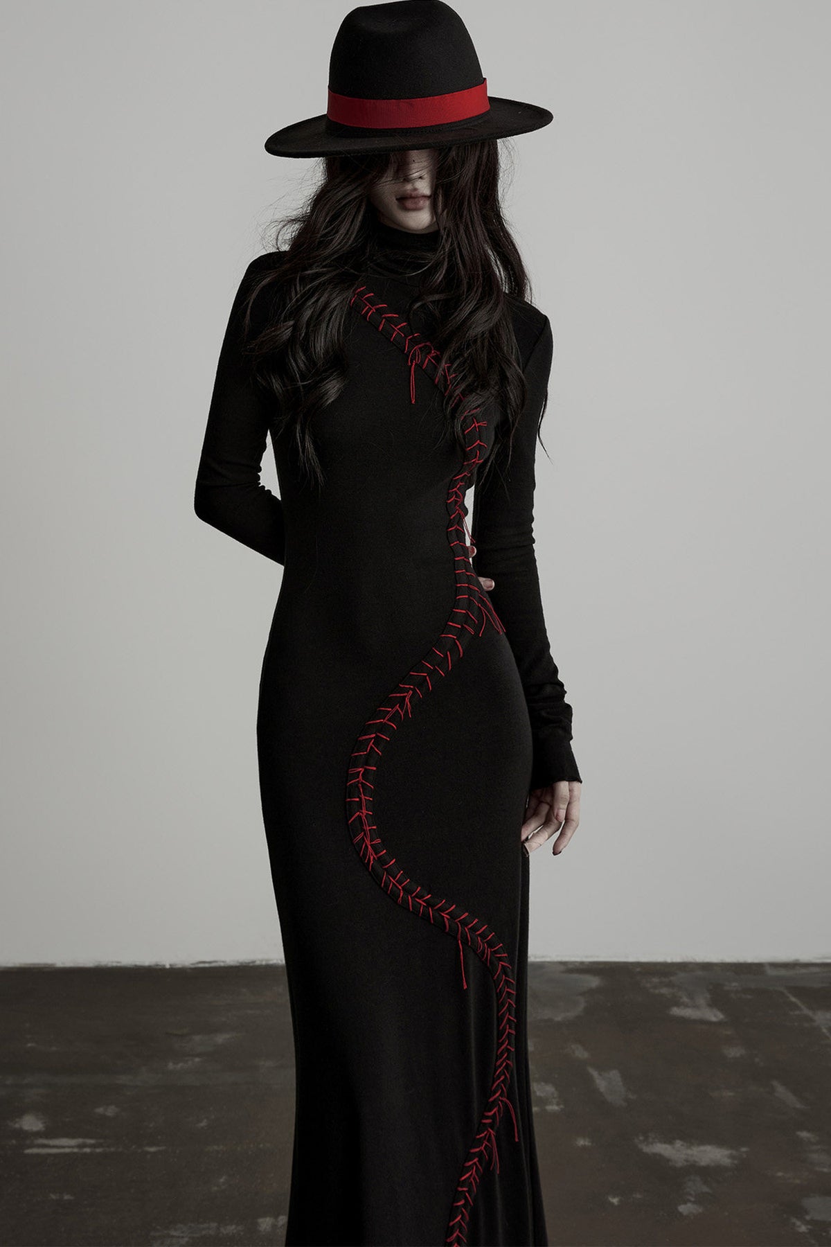 Hand-Stitched Long Sleeve Knit Dress