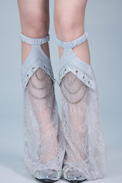 Y2K Rhinestone Lace Chain Leg Warmers