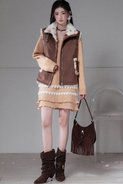 Reversible Little Cow Suede Drawstring Vest