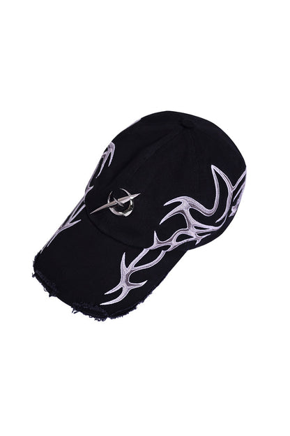 Black Red Embroidered Racing Stripe Baseball Cap