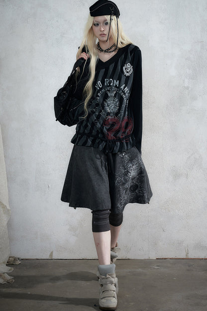 Punk Print Layered-Look Skirt