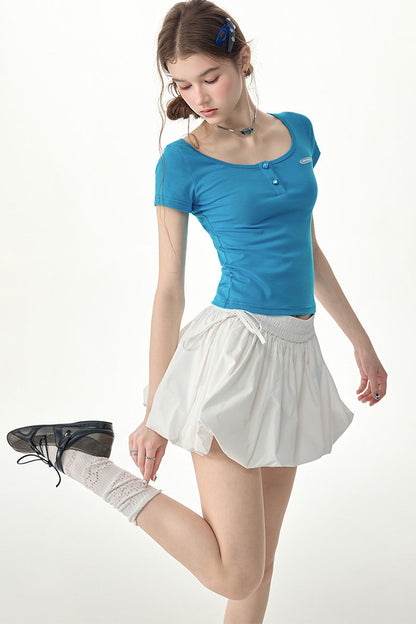 Sea Salt Blue U-Neck Slim Fit Top