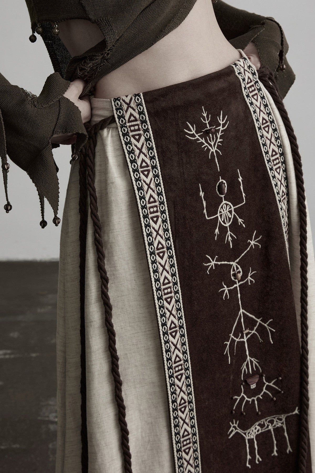 Embroidered Suede Panel Skirt