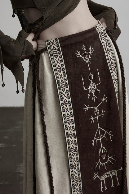 Embroidered Suede Panel Skirt