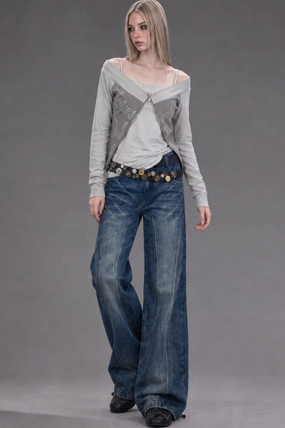 Off-Shoulder Patchwork Jacket Top
