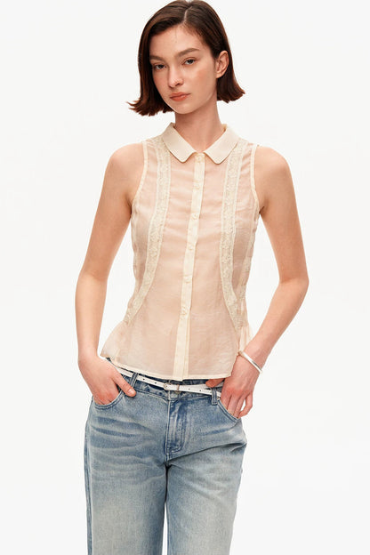 Beige Lace Polo Tencel Camisole