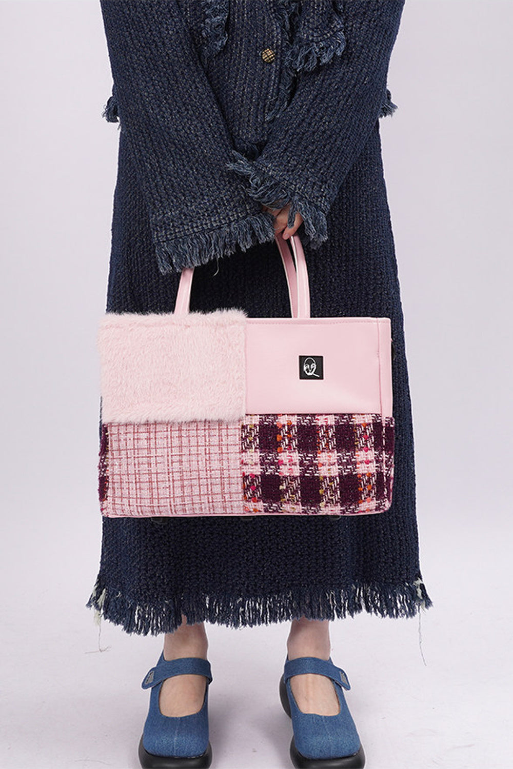 Furry Color-Block Tote Bag