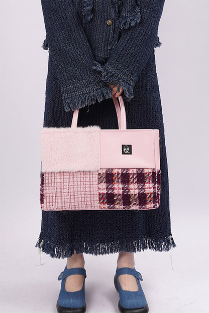 Furry Color-Block Tote Bag