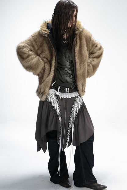 Reversible Hooded Faux Fur Coat