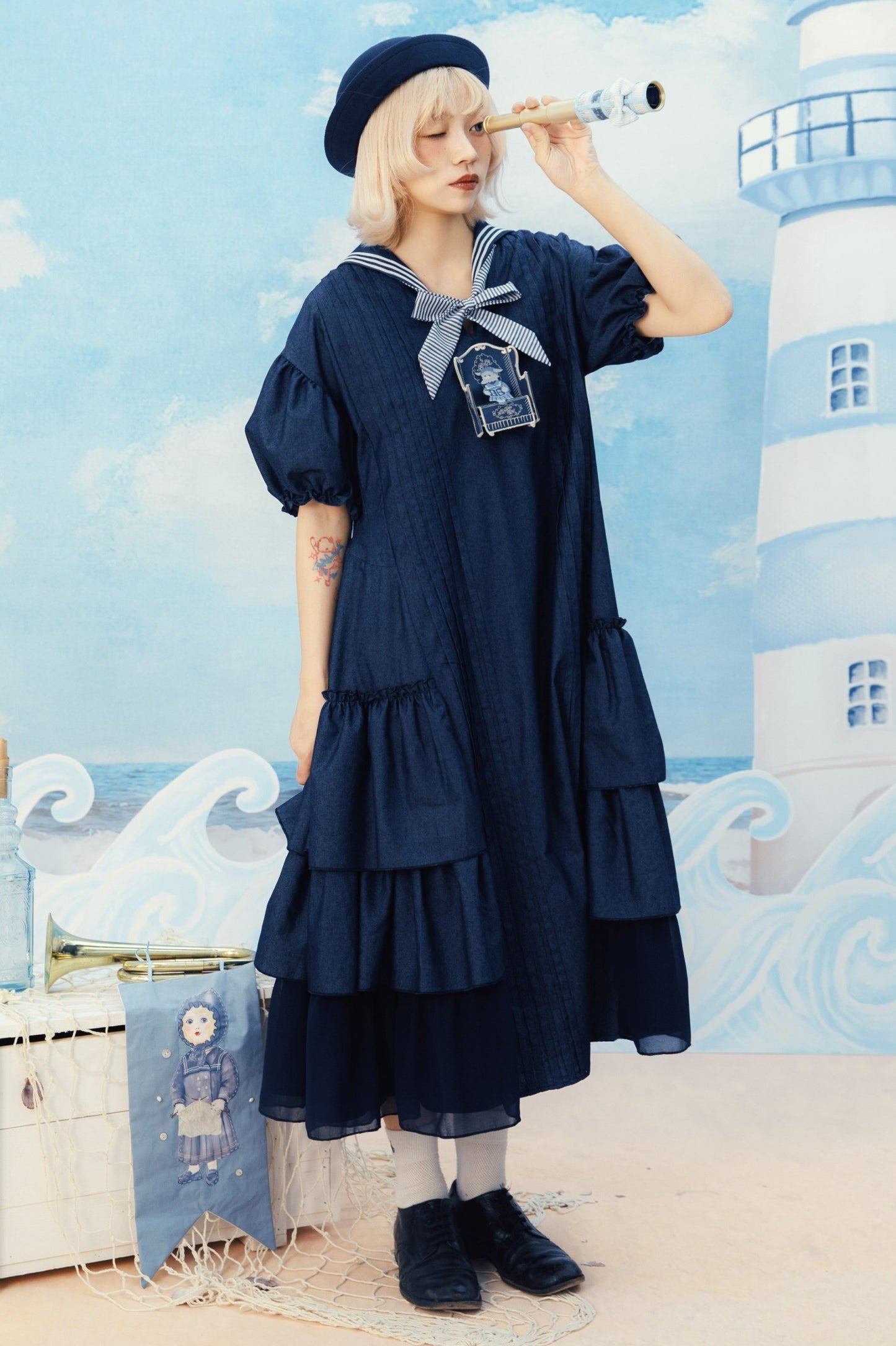3D Sofa Embroidered Denim Dress