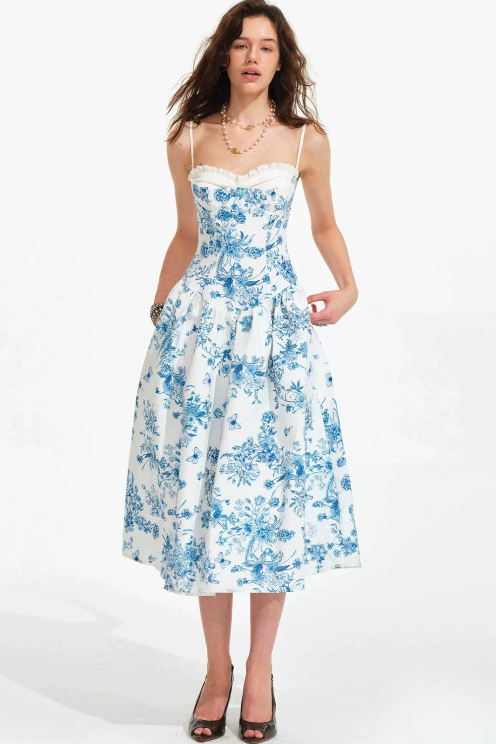 Blue Porcelain Vintage Hand-Painted Slip Dress
