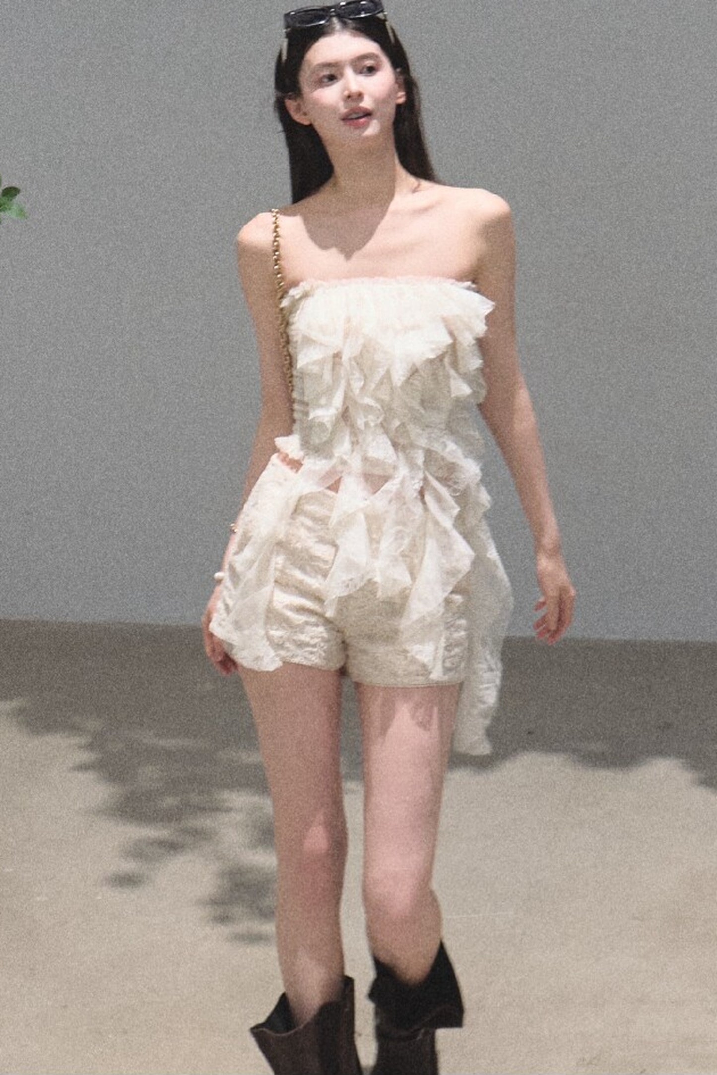 Ruffle Lace Tube Top
