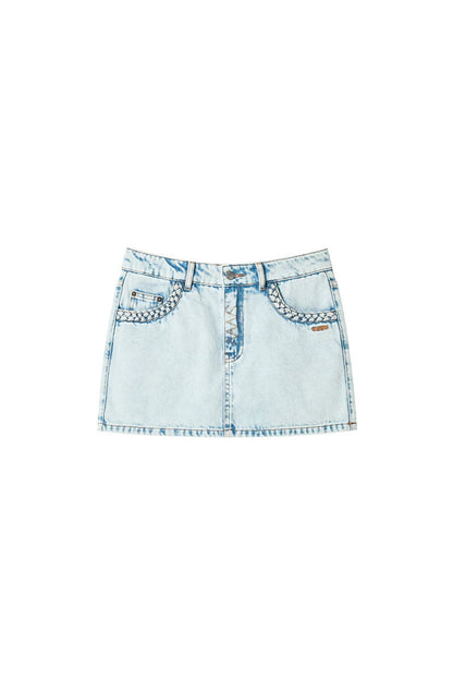 Braided Denim Sheath Skirt