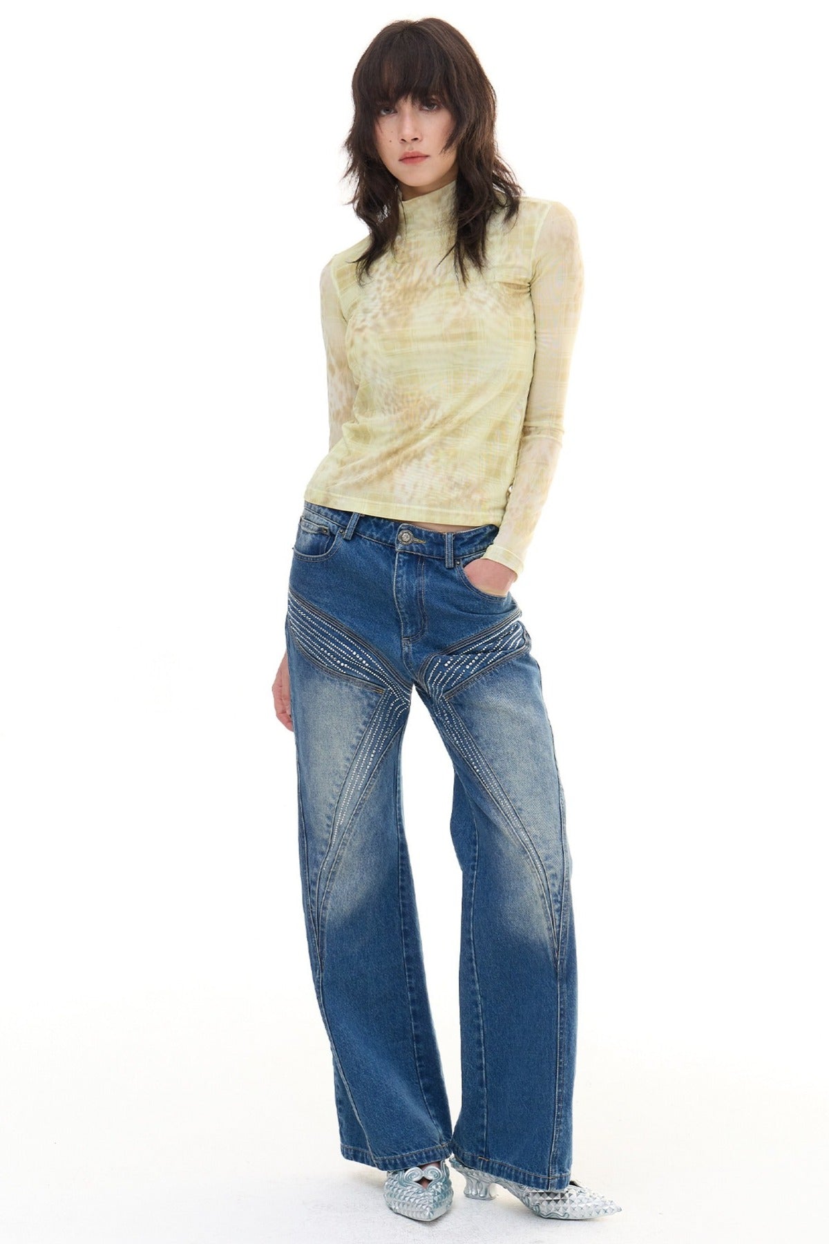 Butterfly Rhinestone Straight Jeans