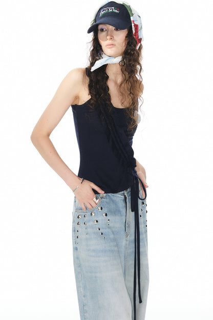 Gilet in maglia con pizzo blu navy