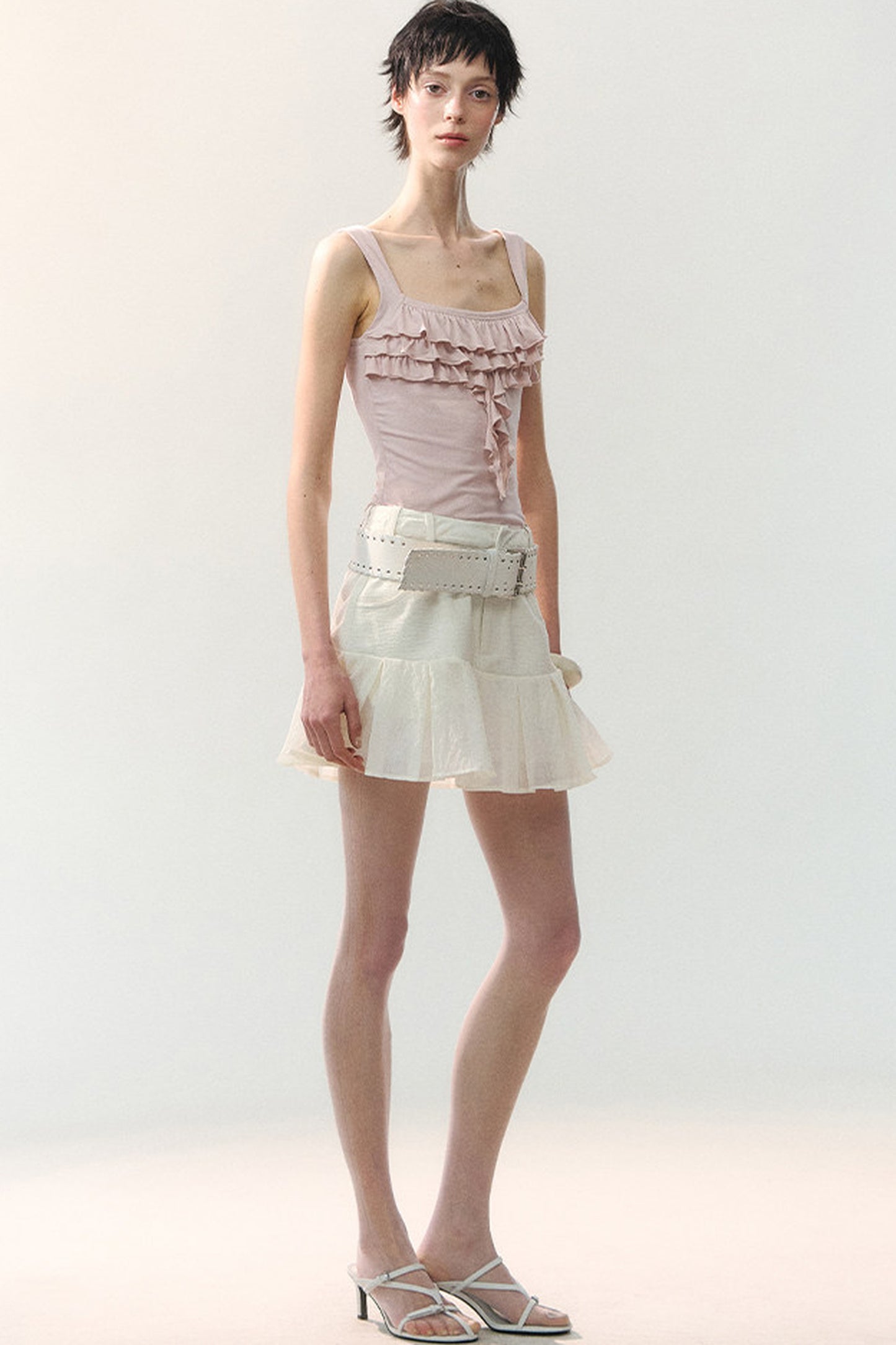 Textured Mesh Layered Mini Skirt