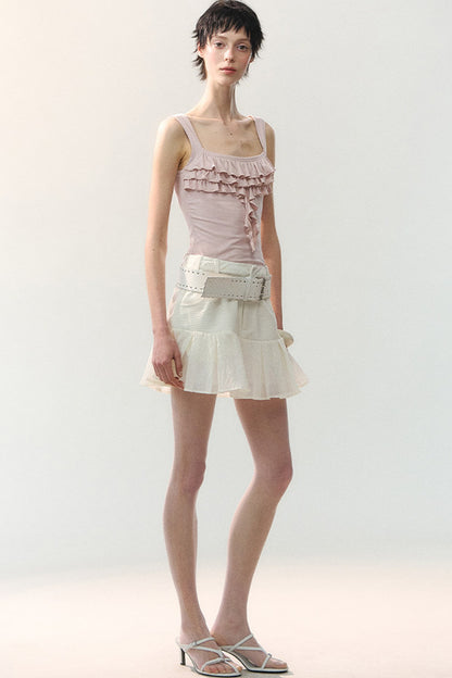 Textured Mesh Layered Mini Skirt