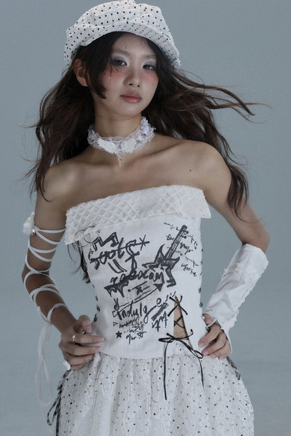 Original Printed Denim Tube Top