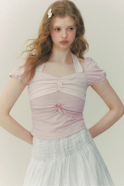 Bow Puff Sleeve Halter Top