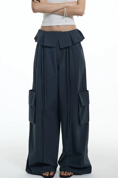 Ruffled Glacier Blue Wide-Leg Pants