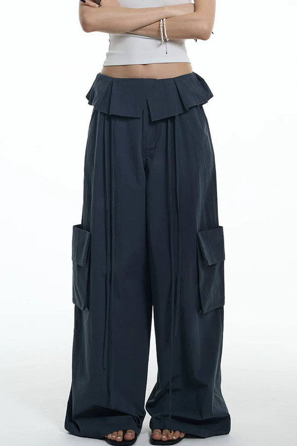 Ruffled Glacier Blue Wide-Leg Pants