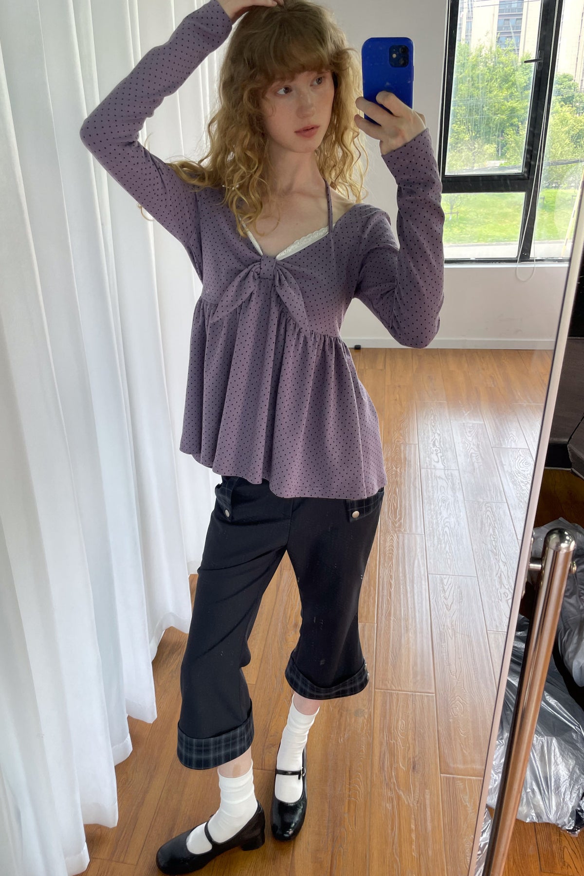 Low-Waisted Plaid Straight-Leg Buttoned Rolled Hem Pants