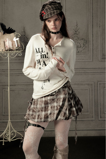 Beige Printed Long-Sleeved T-Shirt