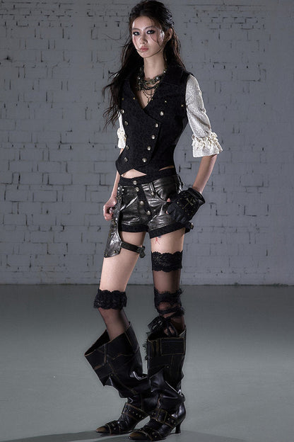 Asymmetrical Detachable Leather Shorts
