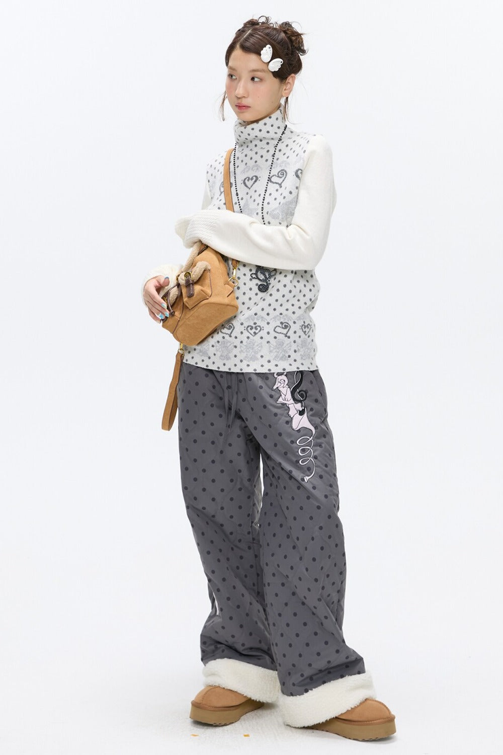 High-Neck Polka Dot Jacquard Sweater