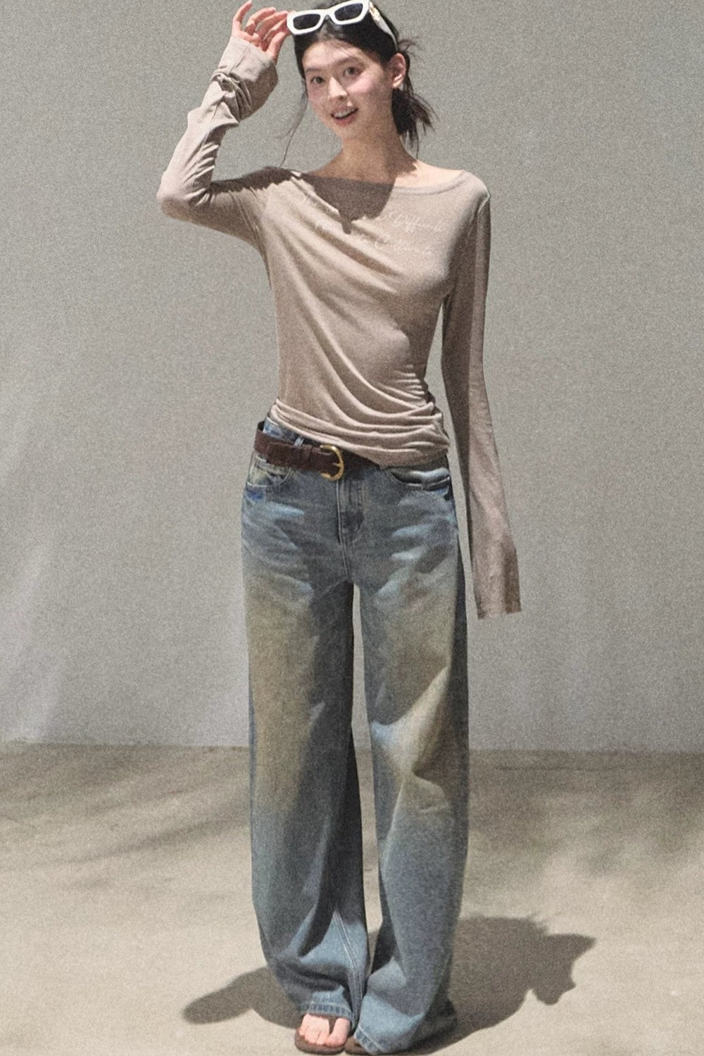 Printed Lyocell Linen Long Sleeve Top