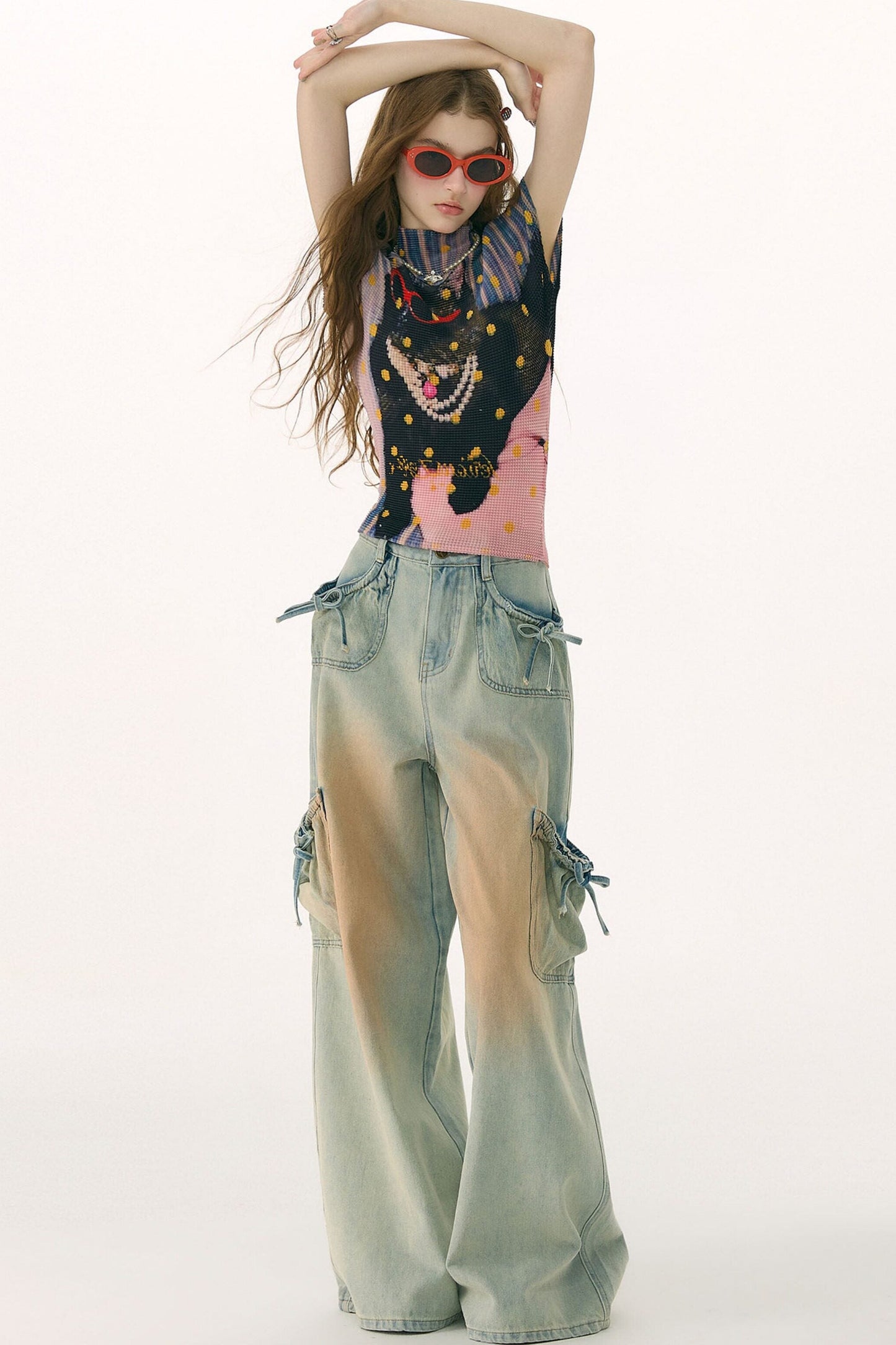 Polka Dot Pleated T-Shirt