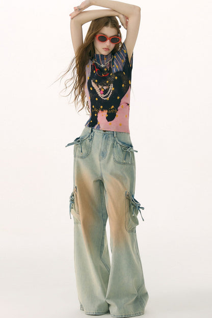 Polka Dot Pleated T-Shirt