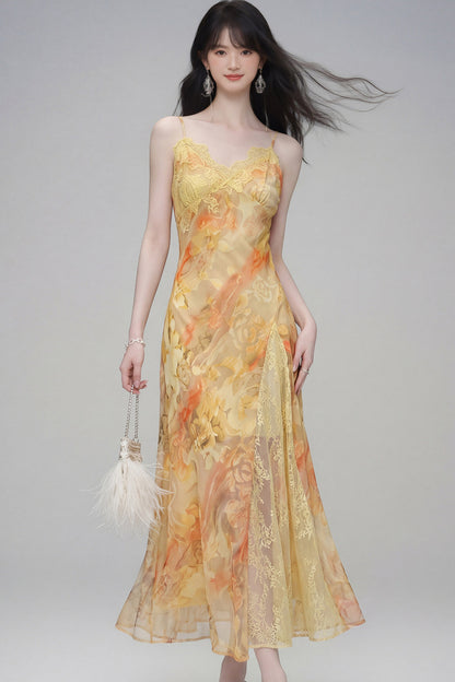 Floral Lace Spaghetti Strap Dress and Cardigan Set-Up