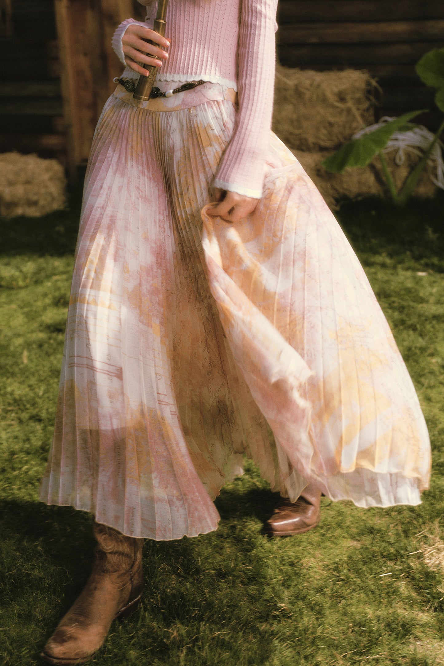 Custom High Drape Printed Pleated Skirt