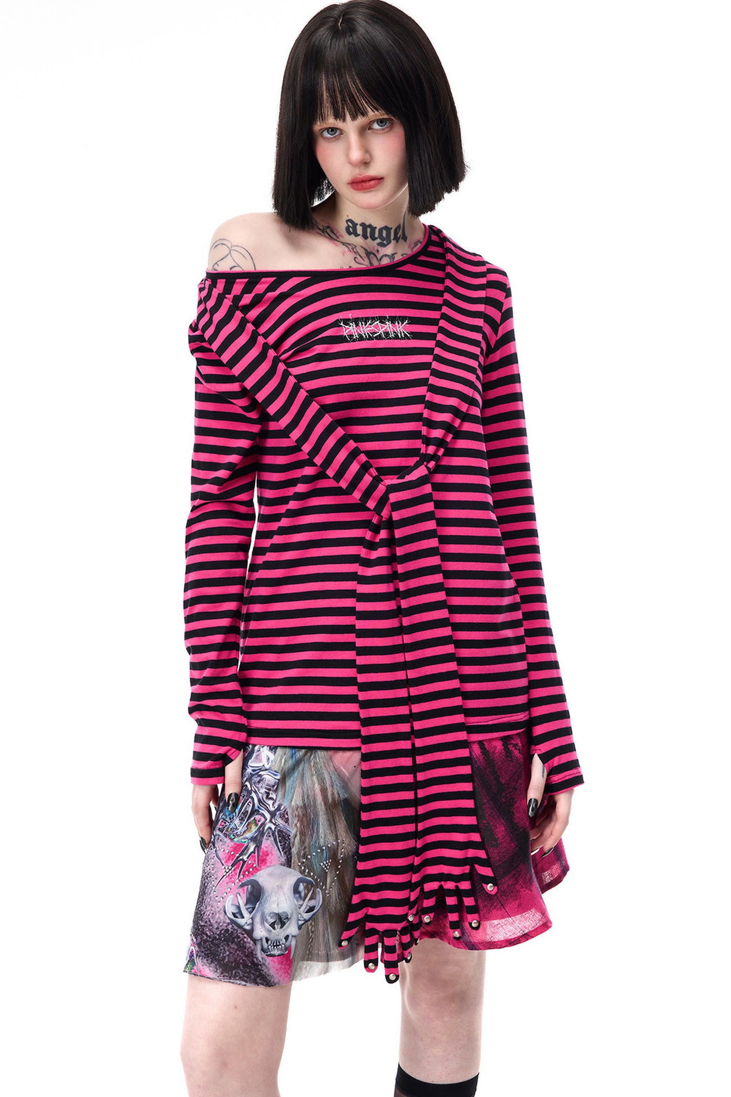 Striped Rivet Glove Sleeve Top