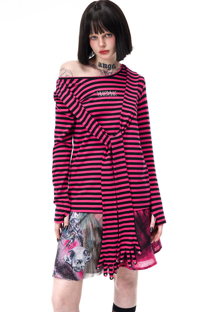 Striped Rivet Glove Sleeve Top