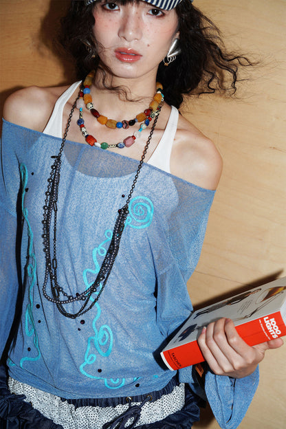 Textured Mesh Embroidery Top