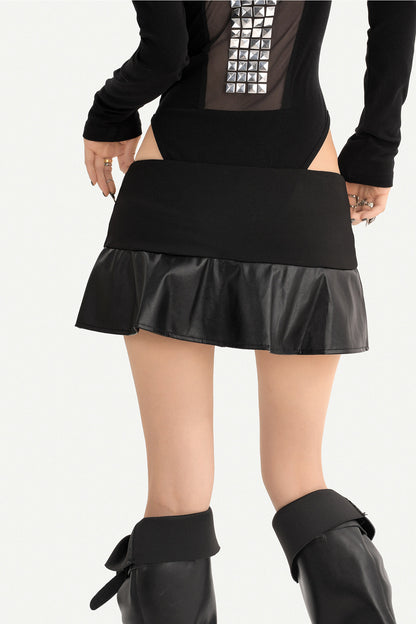 Studded Leather Pleated Mini Skirt
