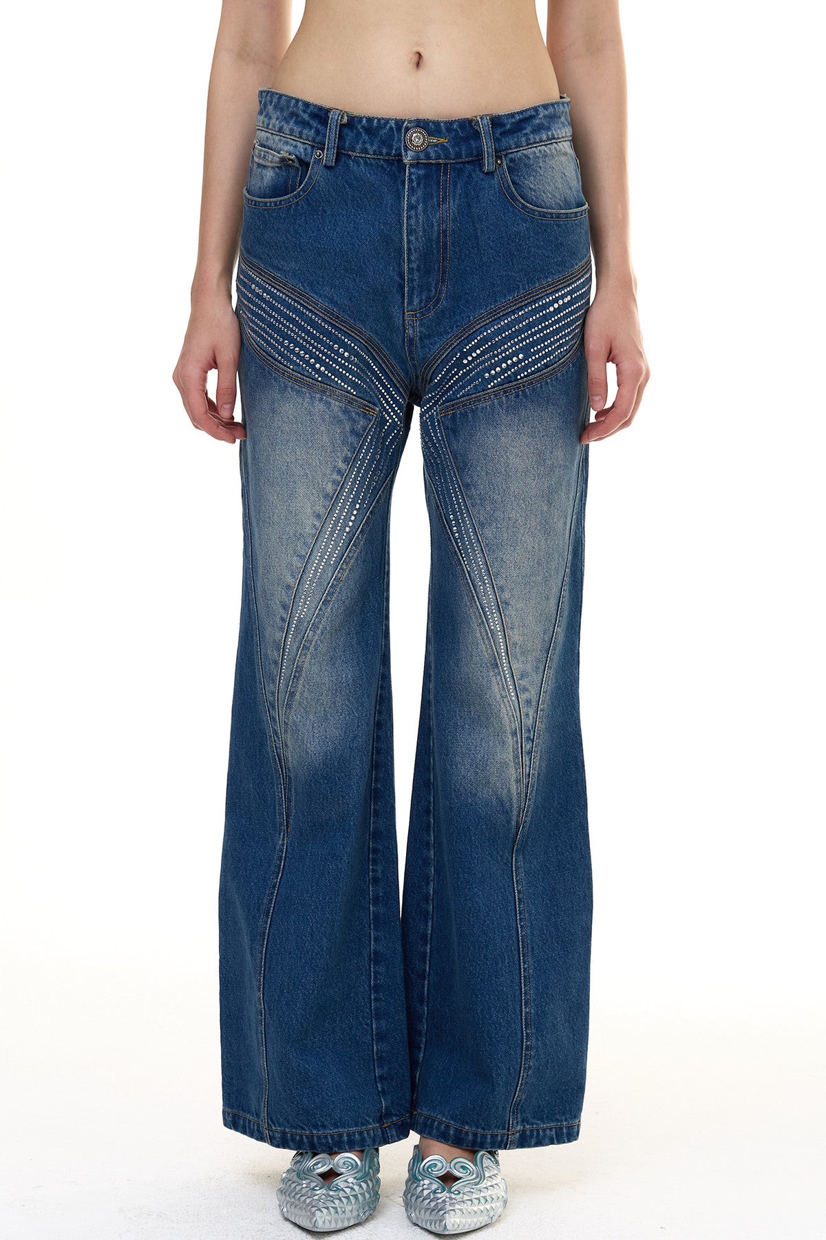 Butterfly Rhinestone Straight Jeans
