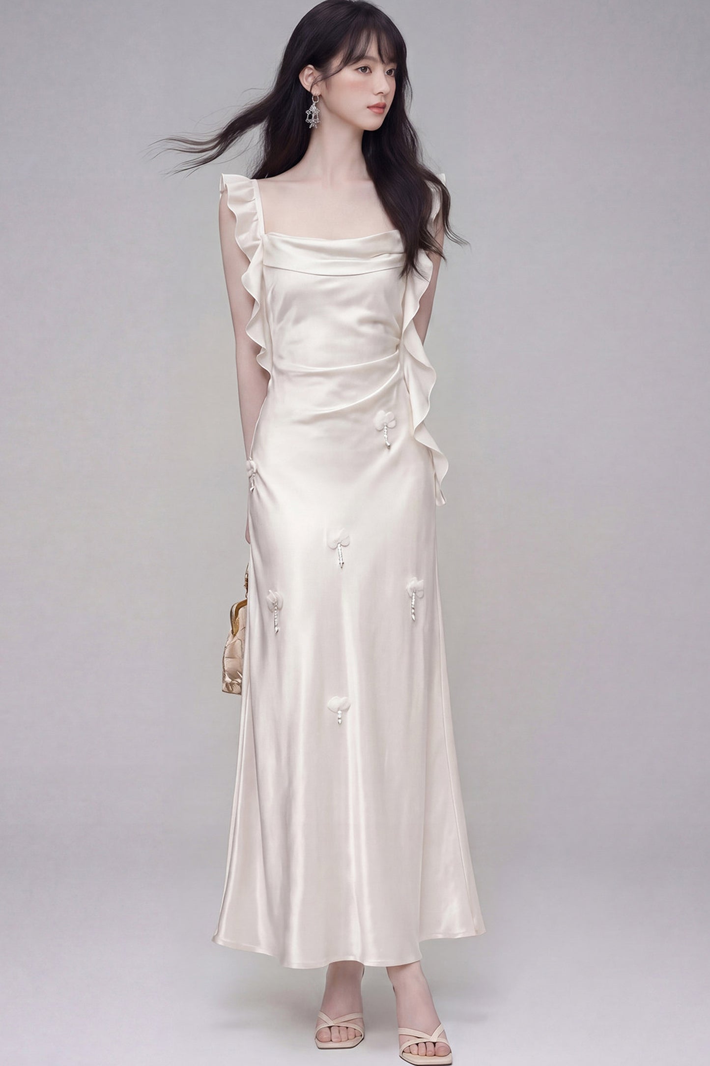 Gardenia White Satin Dress