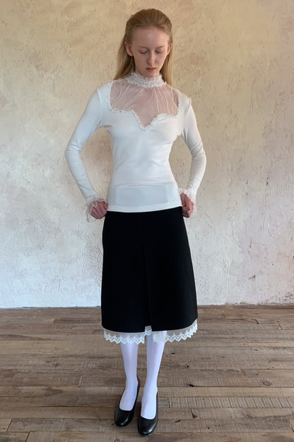 Mesh Ruffle Sleeve Knit Top