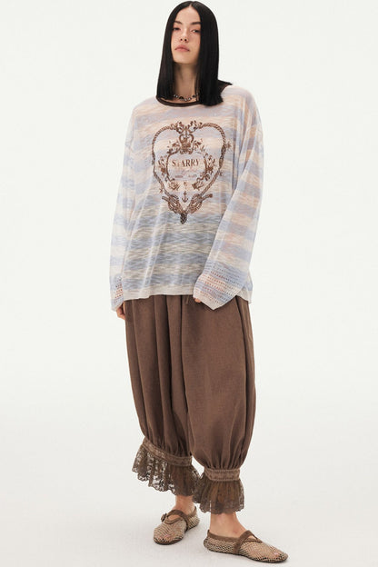 Knotted Heart Striped Knit Blouse